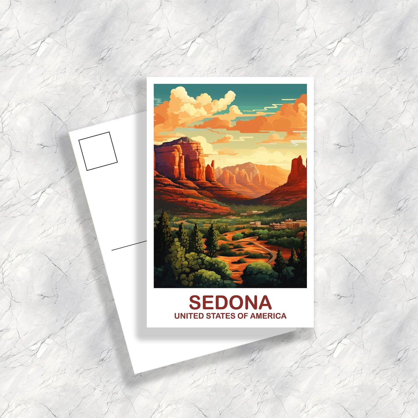 Sedona Arizona Travel Postcard, Arizona Travel Postcard, Sedona Postcard, USA Postcard, Sedona Travel Art, Arizona Travel Art | T2NA_ARSE1_P