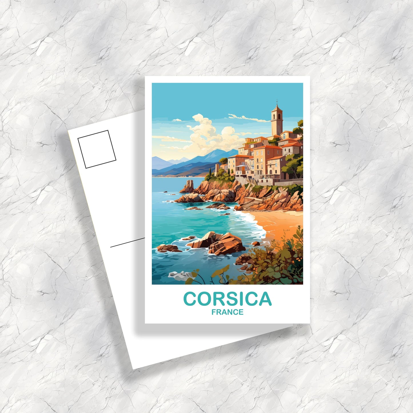 Corsica France Travel Postcard, Corsica Postcard, Corsica France Art Print, France Postcard, City Skyline Sunset | T2EU_FRCO1_P