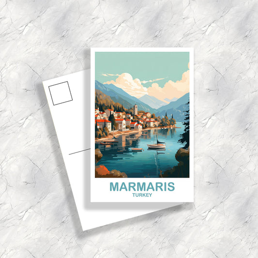 Marmaris Travel Postcard Art, Marmaris Turkey Postcard Art, Turkey Art Postcard, City Skyline Turkey Travel Postcard Art | T2EU_TUMA1_P