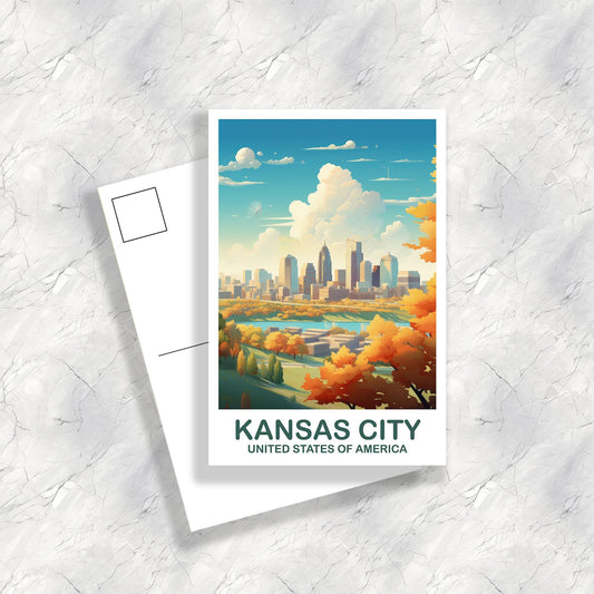 Kansas City Missouri Travel Postcard, Kansas City Postcard, Missouri Postcard Art, Travel Postcard, USA Postcard | T2NA_MISKC1_P