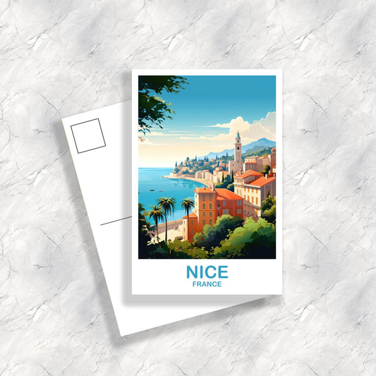 Nice France Travel Postcard, Nice Postcard, Nice France Art Print, France Postcard, City Skyline Sunset, Europe Postcard | T2EU_FRNI1_P