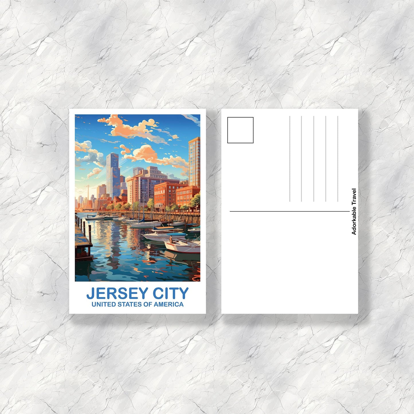 Jersey City Travel Postcard, New Jersey Postcard, Bright and Vibrant Postcard, Travel Postcard | T2NA_NJJC1_P