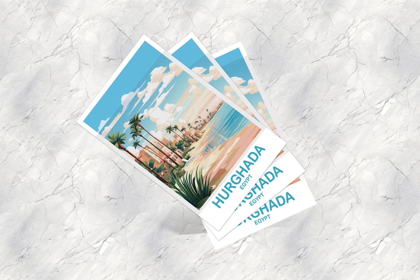 Hurghada Egypt Travel Postcard Art, Egypt Skyline, Hurghada Egypt Art Postcar, Travel Art, Africa Postcard Art | T2AF_EGHU1_P