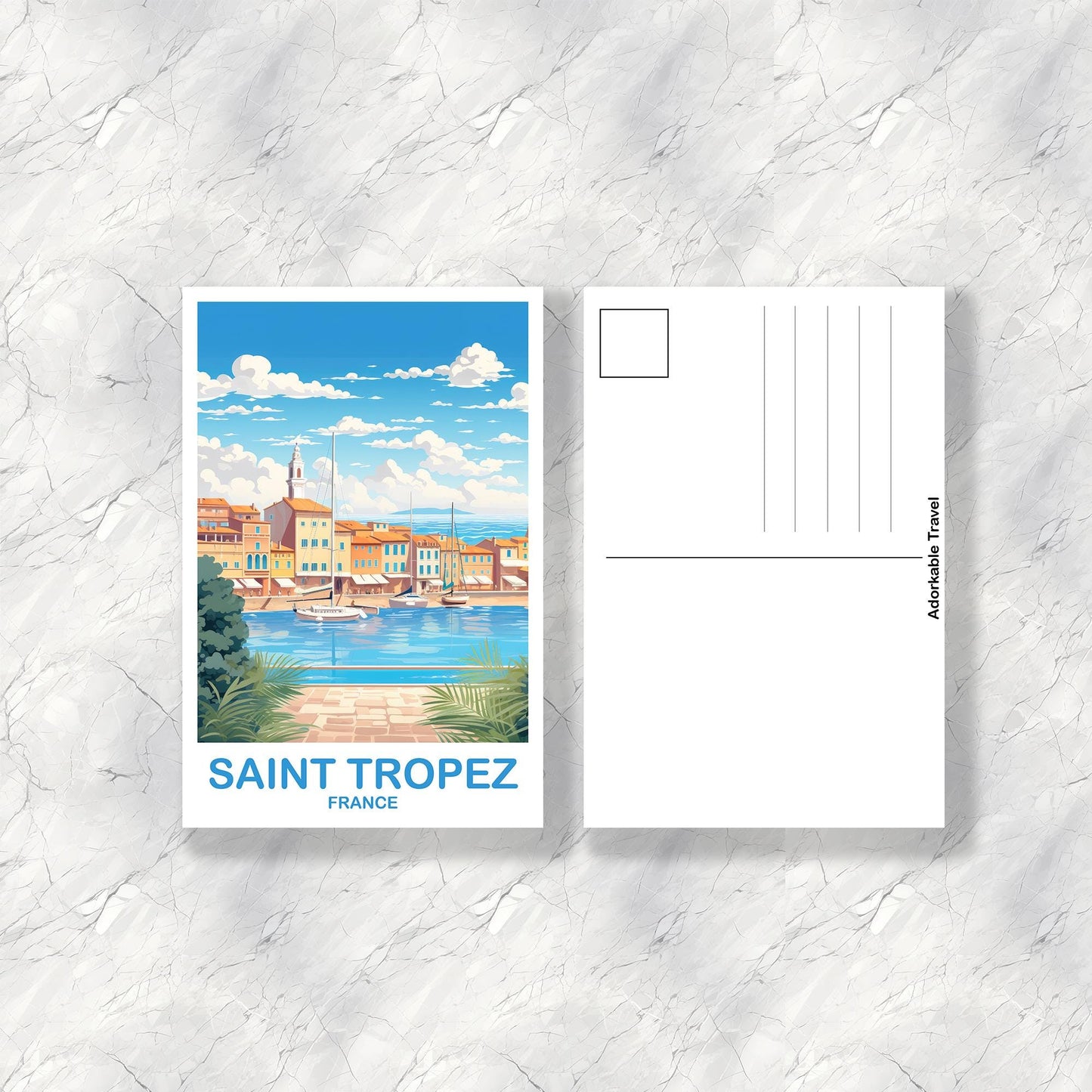 Saint Tropez France Postcard, France Postcard,  France Postcard Art, Saint Tropez Travel Postcard, Europe Travel Postcard | T2EU_FRST1_P