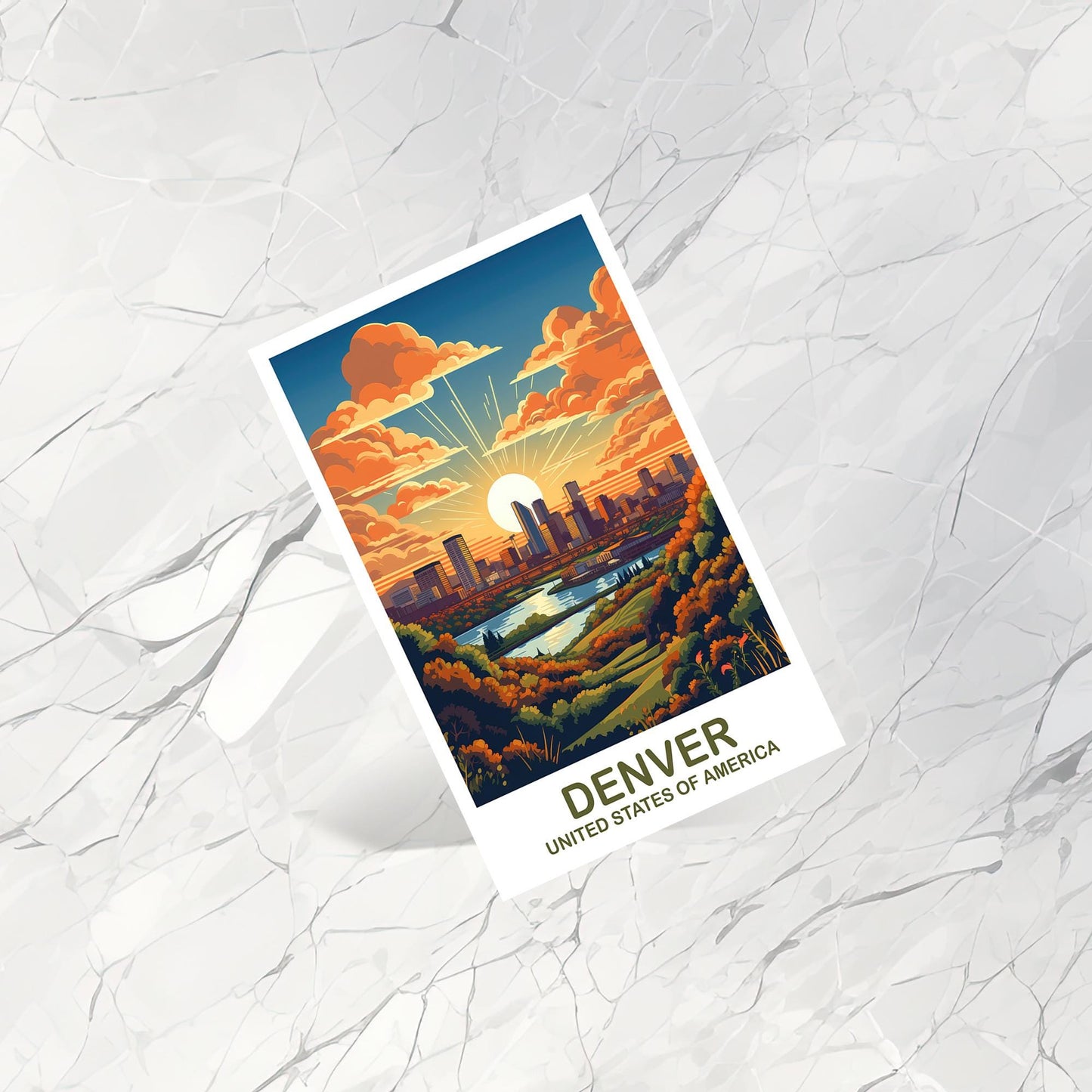 Denver Colorado Travel Postcard Art, Colorado Travel Postcard, City Skyline Postcard, USA Travel Postcard, Travel Postcard | T2NA_CODE1_P