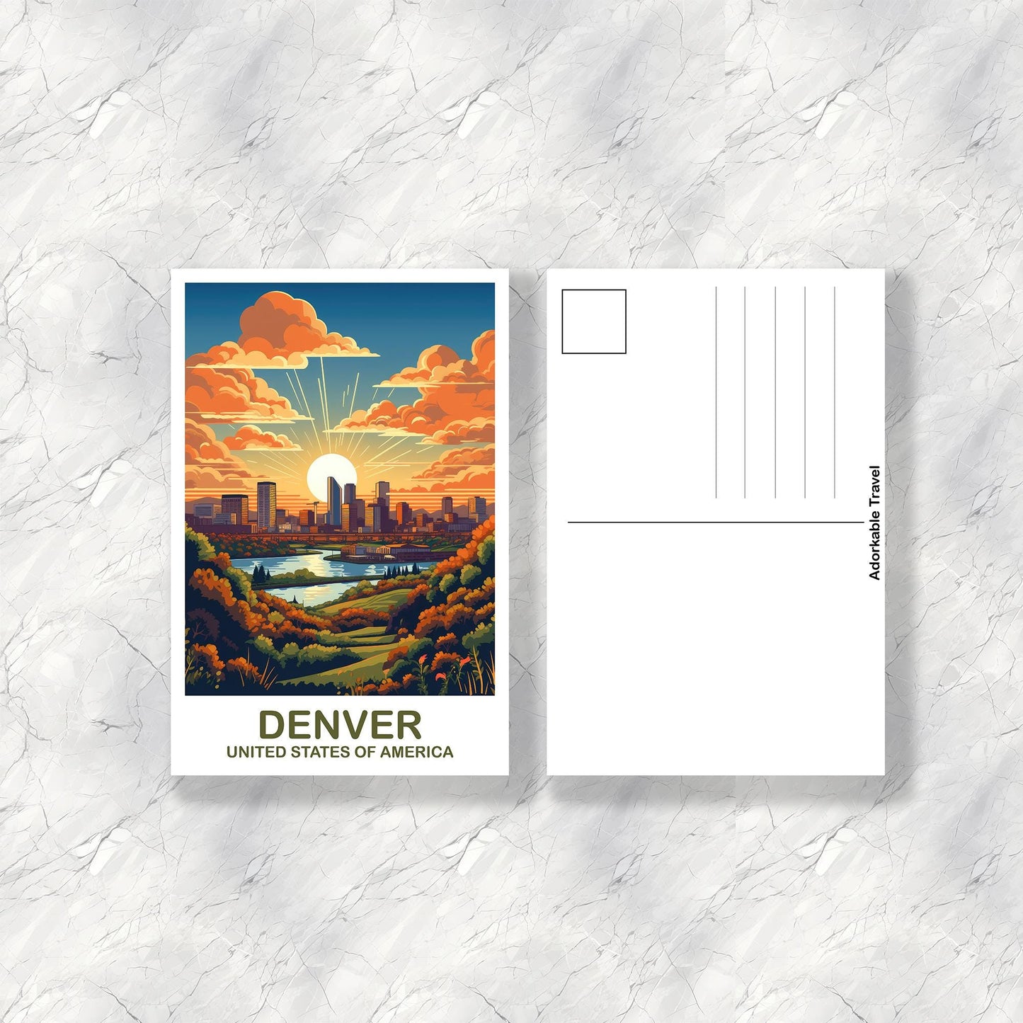 Denver Colorado Travel Postcard Art, Colorado Travel Postcard, City Skyline Postcard, USA Travel Postcard, Travel Postcard | T2NA_CODE1_P