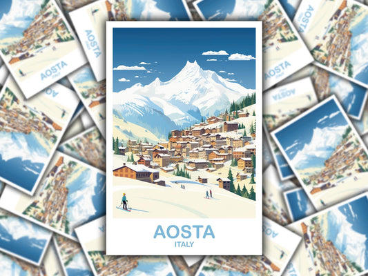 Aosta Italy Travel Sticker, Aosta Travel Sticker, Italy Travel Sticker Art, Aosta Travel Art, Travel Sticker, Europe Travel | T2EU_ITAO1_S