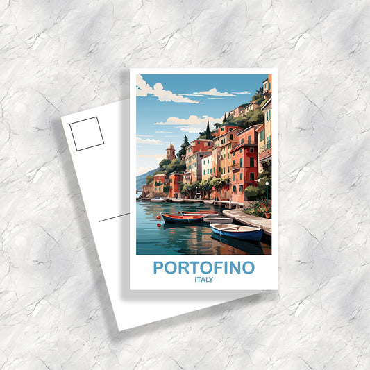 Portofino Italy Travel Postcard, Portofino Travel Postcard, Italy Postcard, Portofino Travel Art, Italy Travel Postcard | T2EU_ITPOR1_P
