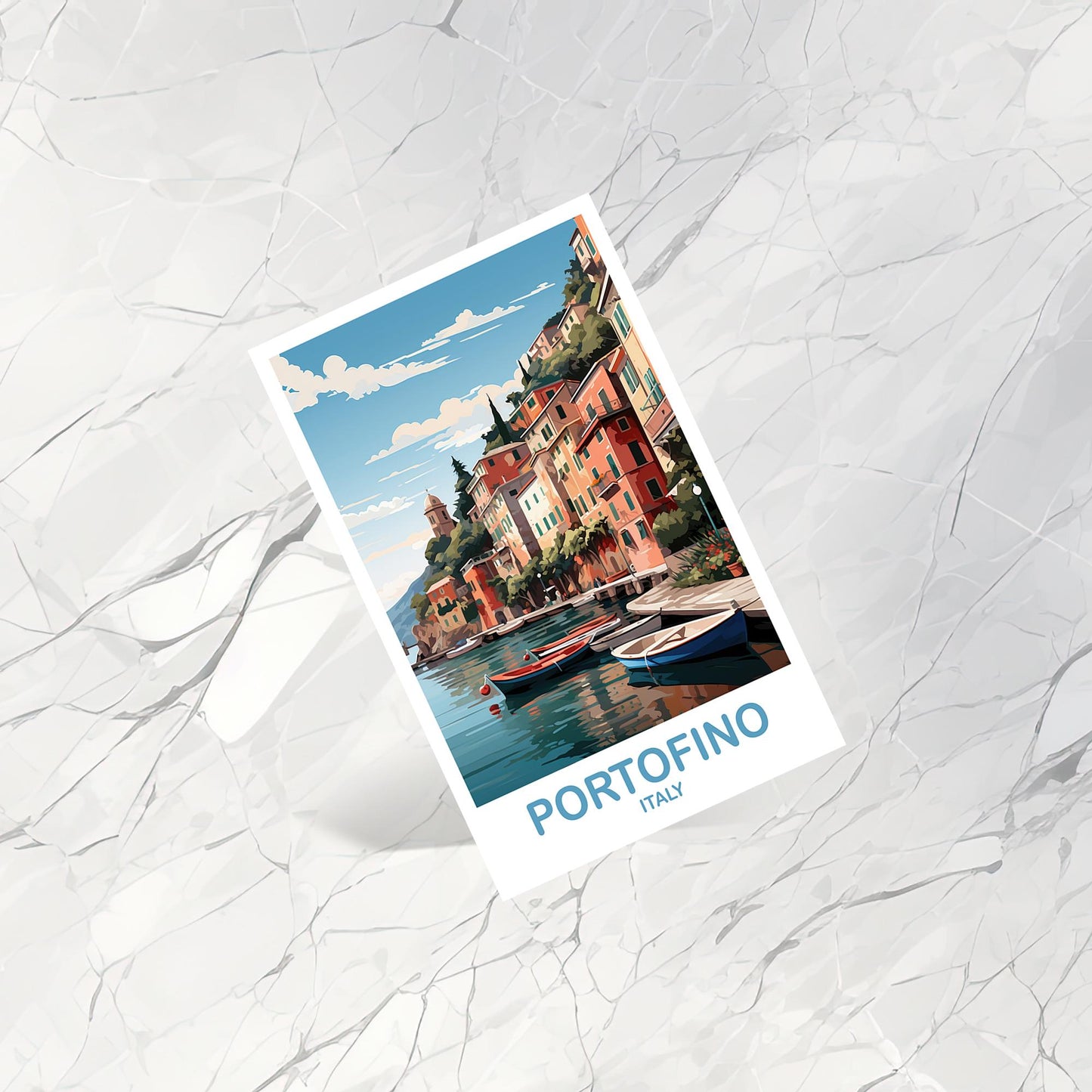 Portofino Italy Travel Postcard, Portofino Travel Postcard, Italy Postcard, Portofino Travel Art, Italy Travel Postcard | T2EU_ITPOR1_P
