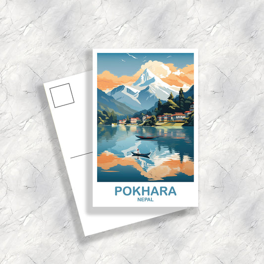 Pokhara Nepal Travel Postcard, Pokhara Postcard, Travel Card, Landscape Travel Postcard, Asia Travel Postcard, Asia Travel Art| T2AS_NEPO1_P