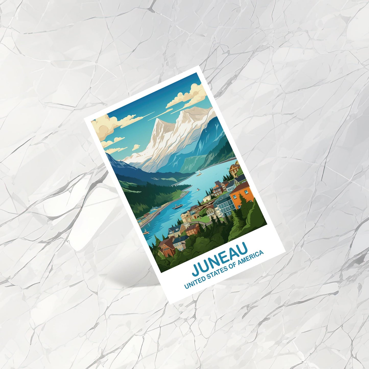 Juneau Alaska Travel Postcard, Juneau Alaska Postcard, Alaska Travel Art, Alaska Postcard, Juneau Art, Travel Postcard | T2NA_ALJU1_P