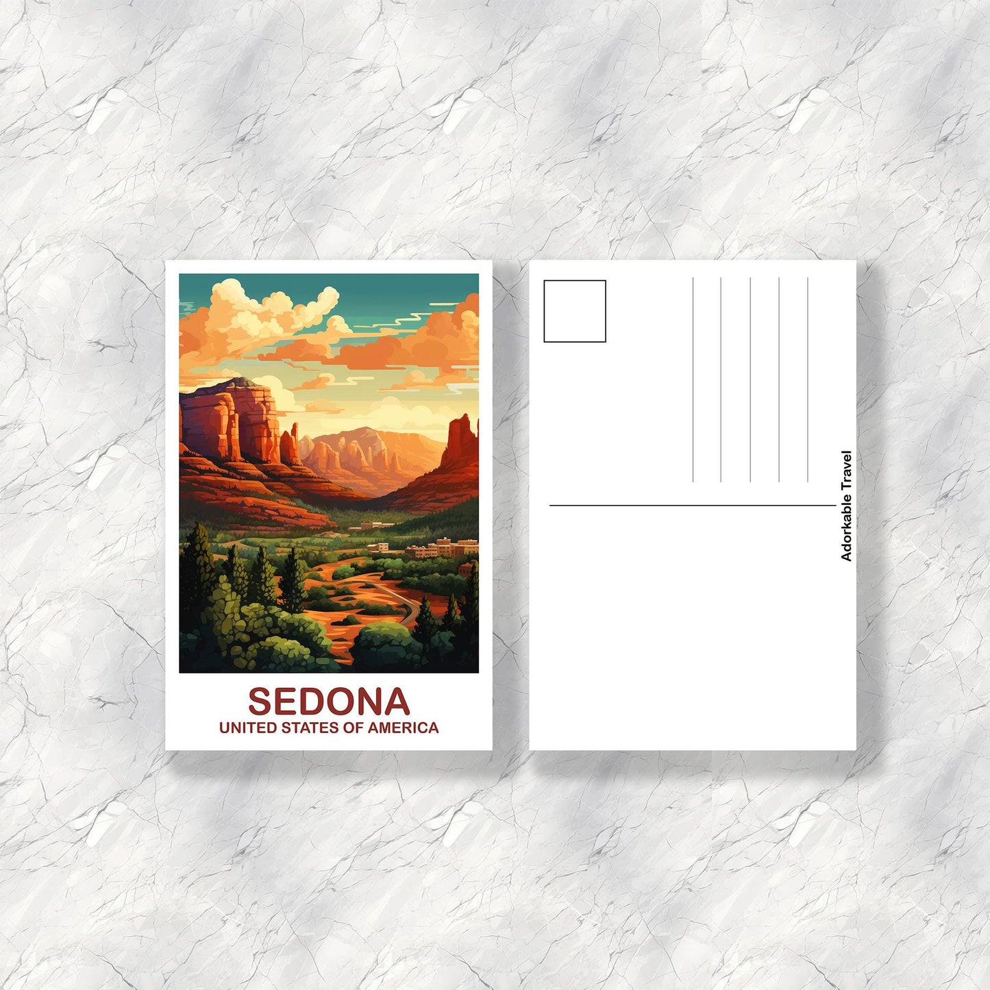 Sedona Arizona Travel Postcard, Arizona Travel Postcard, Sedona Postcard, USA Postcard, Sedona Travel Art, Arizona Travel Art | T2NA_ARSE1_P