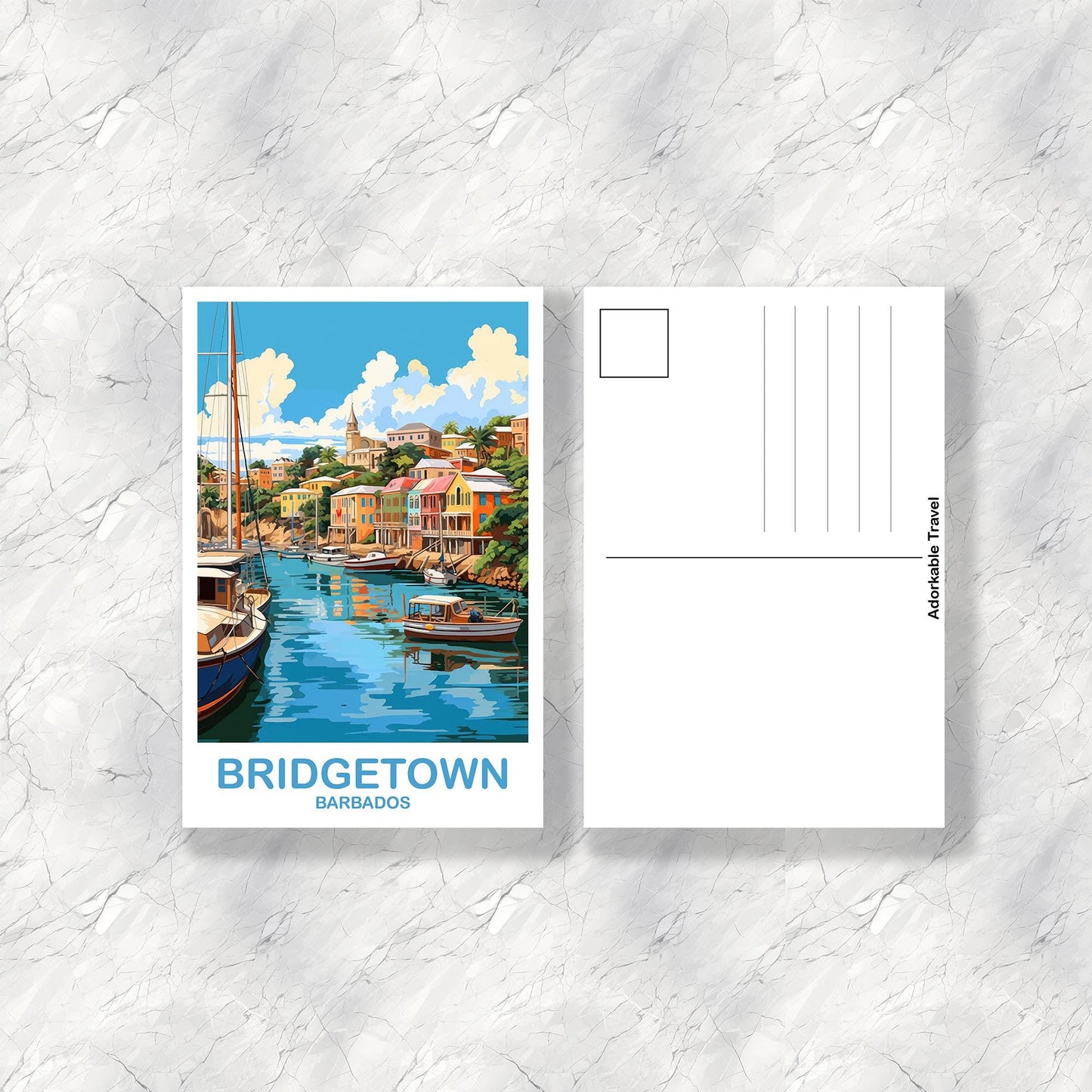 Bridgetown Barbados Travel Postcard, Bridgetown Travel Postcard, Barbados Postcard, Travel Art, Bridgetown Travel Art | T2NA_BABR1_P