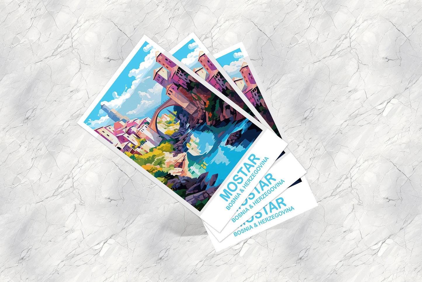 Mostar Bosnia and Herzegovina Travel Postcard, Mostar Postcard, Bosnia and Herzegovina Postcard, City Skyline Sunset | T2EU_BHMO1_P