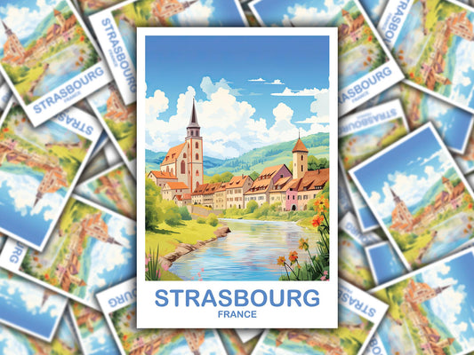 Stratsbourg Travel Sticker Art, Stratsbourg Skyline, Stratsbourg Sticker, France sticker, City Skyline Sunset Sticker | T2EU_FRST1_S
