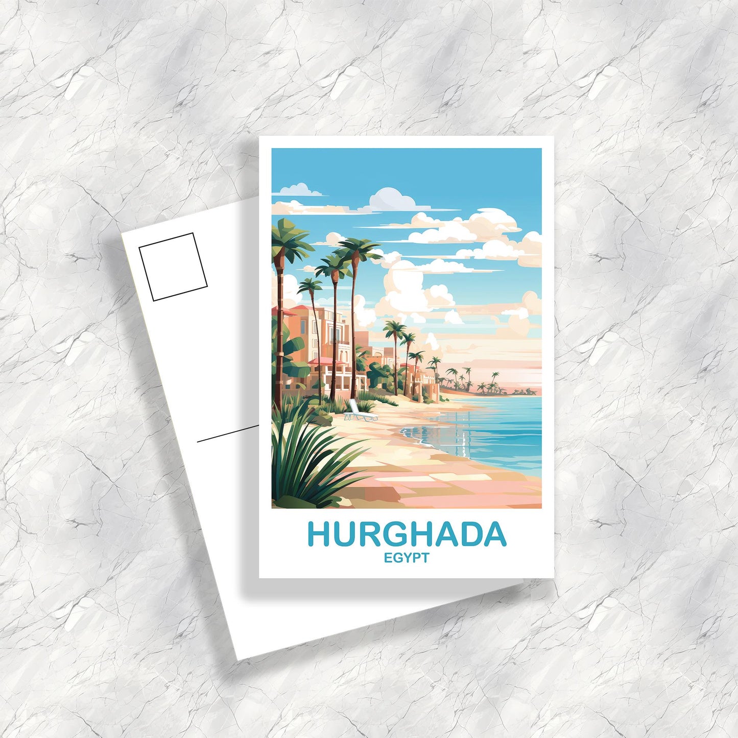 Hurghada Egypt Travel Postcard Art, Egypt Skyline, Hurghada Egypt Art Postcar, Travel Art, Africa Postcard Art | T2AF_EGHU1_P