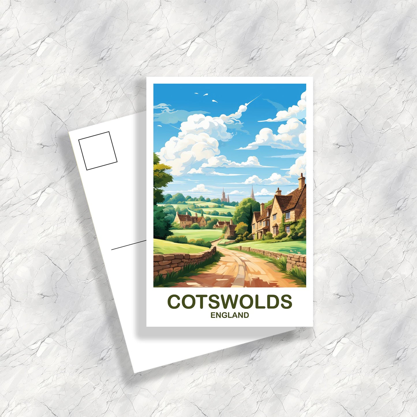 Cotswolds England Travel Postcard Art, England Postcard, Cotswolds Travel Postcard, England Travel, United Kingdom Postcard | T2EU_ENCO1_P