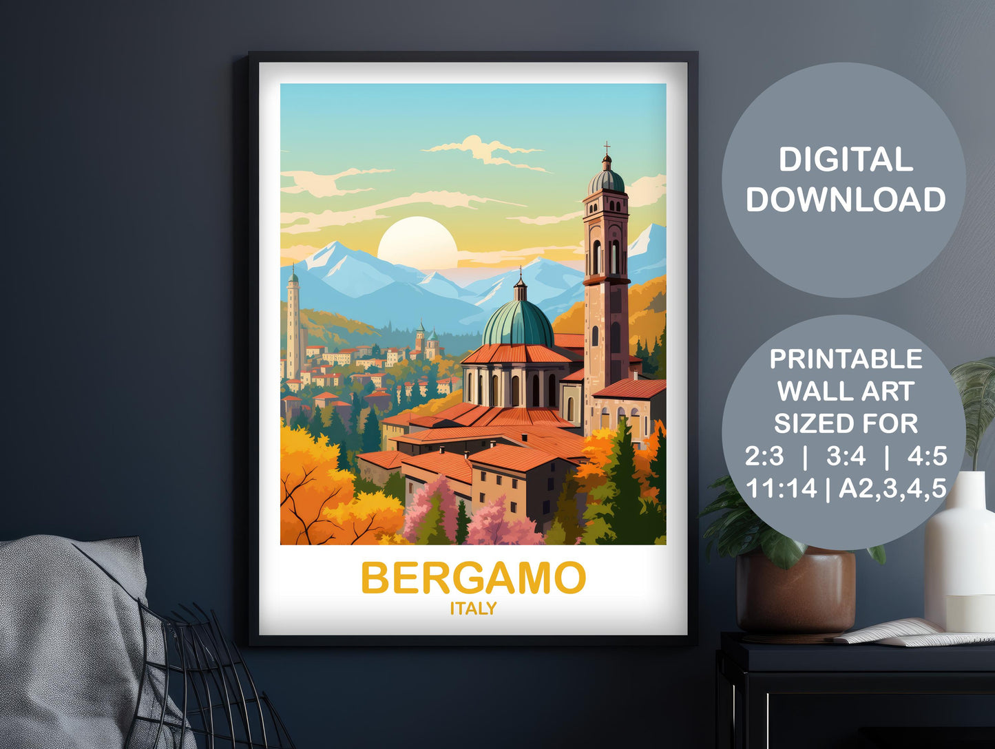Printable Bergamo Travel Wall Art, Digital Italy Travel Art, Italy Travel  Art, Bergamo Italy Digital Download, Europe Art | DT2EU_ITBER1