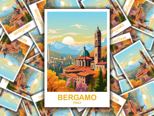 Bergamo Italy Travel Sticker, Italy Travel Sticker, Bergamo Travel Sticker Art, Italy Travel, Europe Travel Sticker | T2EU_ITBER1_S