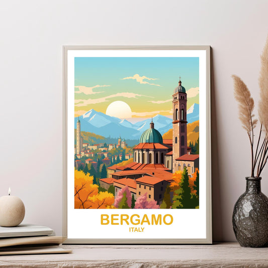 Bergamo Rome Travel Poster, Bergamo Travel Art, Italy Poster, Bergamo Travel Wall Art, Europe Travel Art Italy Travel Wall Art | T2EU_ITBER1